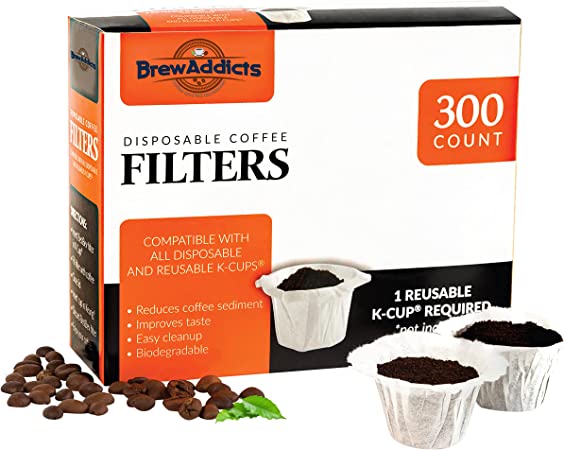 Brew Addicts 300 Paper Coffee Filters - Compact Design Single-Use Coffee Filter for Keurig 1.0 & 2.0. Perfect Size and Quantity