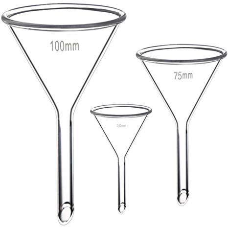 Glass Funnel Set, 3 Sizes - 50, 75, and 100mm, Short Stem, Borosilicate Glass, Heavy Wall, Karter Scientific 213V16