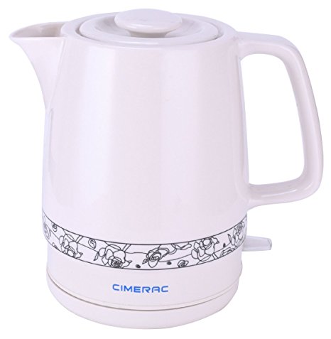 CIMERAC Ceramic Electric Kettle with Boil Dry Protection,1.7 Liter Boiling Pot for Tea and Coffee (White)