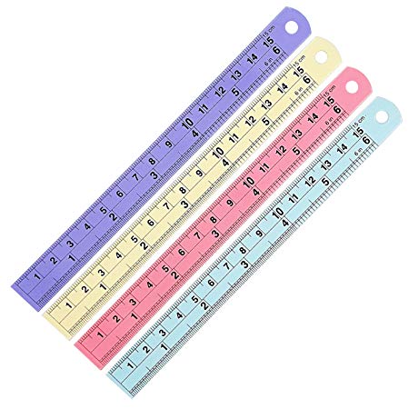 POP-up Aluminum Ruler 6 inch, 4 Pieces, Colorful Colors