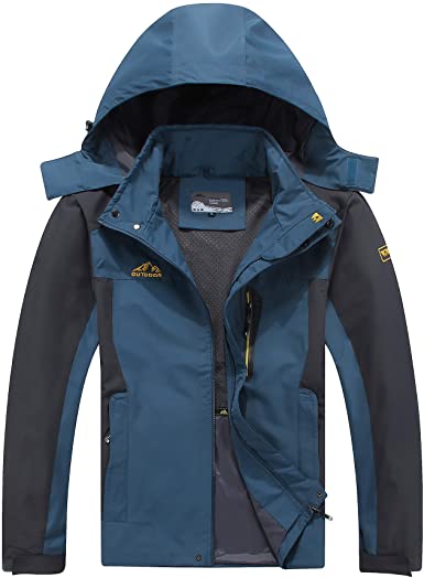 Kolongvangie Men's Hooded Sportswear Mountain Jacket Lightweight Windbreaker Outdoor Casual Windproof Rain Coat