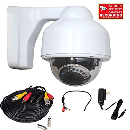 VideoSecu IR Infrared Dome Security Camera Outdoor Day Night 4-9mm Varifocal Lens for CCTV Home Surveillance DVR System with Preamp Microphone, Audio Video Power Cable and Power Supply CNM