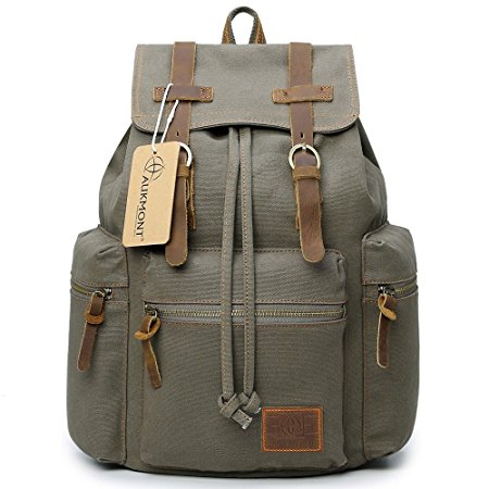 Vintage Canvas Backpack Outdoor Hiking Travel Rucksack 19L 21L