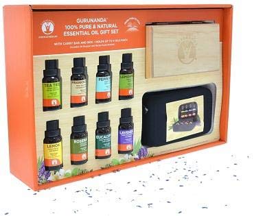 GuruNanda Essential Oils Gift Set - Pure & Natural Therapeutic Grade Oil for Aromatherapy Diffuser - Lavender, Peppermint, Eucalyptus, Lemongrass, Lemon, Frankincense, Rosemary, and Tea Tree