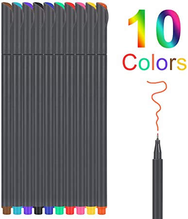 Fineliner Pens Set, 10 Colored Pens, 0.38 mm Fineliner Drawing Pen, Perfect for Writing