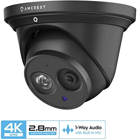 Amcrest UltraHD 4K (8MP) Outdoor Security IP Turret PoE Camera, 3840x2160, 164ft NightVision, 2.8mm Lens, IP67 Weatherproof, MicroSD Recording (128GB), Black (IP8M-T2499EB-28MM)