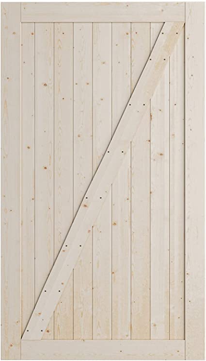 SmartStandard 48in x 84in Sliding Barn Wood Door Pre-Drilled Ready to Assemble, DIY Unfinished Solid Spruce Wood Panelled Slab, Interior Single Door, Natural, Z-Shape (Fit 8FT Rail)