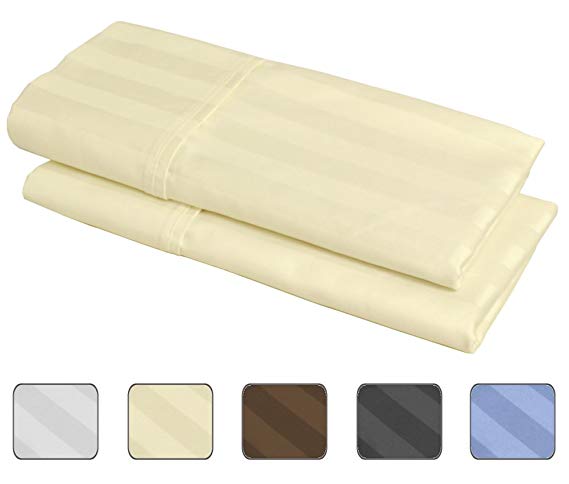 100% Egyptian Cotton, 540 Thread Count 2 Pack Striped King Size Pillowcases - 4 Colors With Wrinkle Guard To Choose From - fits 20x36 (Color: Ivory)