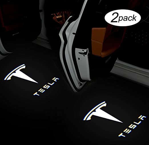 Carwiner Tesla Model 3/Y/S/X LED Puddle Lights Car Logo Projector Door Step Light Accessories Interior Lights 2 Pack (T logo with letters)