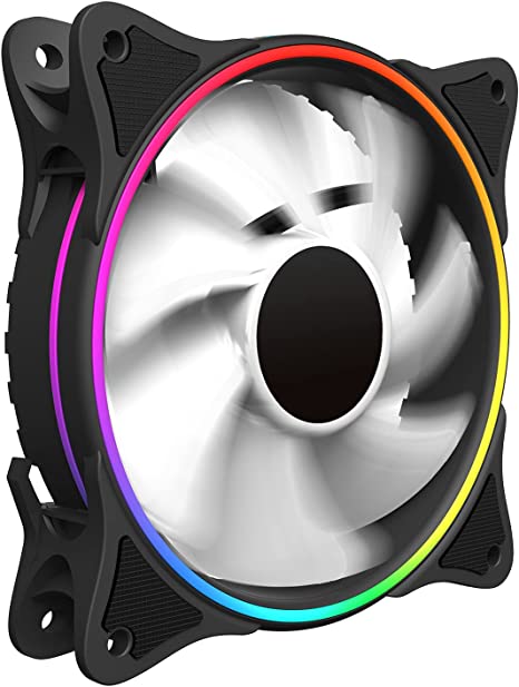 GameMax Mirage PC Cooling Fan 120mm, Rainbow LED, Dual-Ring, Hydraulic Bearing, 7 Blade Fan, 3Pin Aura Connector, RGB Aura Sync | Black/White