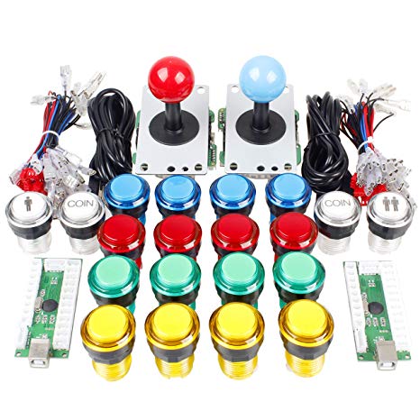 Arcade Kits 2 Player Classic Arcade DIY USB Encoder to PC Joystick Games   2x 5Pin Rocker   16x 30mm 5V LED Push Buttons 1   2 Players Coin Buttons For Raspberry Pi 1 2 3 3B Mame Fighting Stick