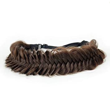 DIGUAN Wide Fishtail 2 Strands Synthetic Hair Braided Headband Classic Chunky Plaited Braids Elastic Stretch Hairpiece Women Girl Beauty accessory,59g Bohemian (Chocolate)