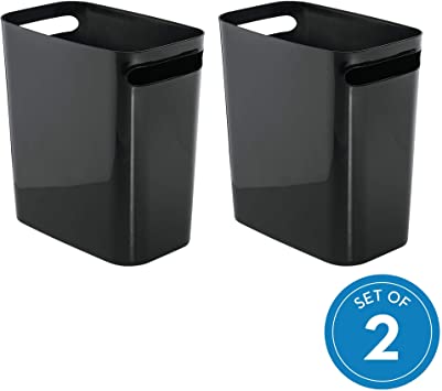 iDesign UNA Waste Can, Trash Can for Bathroom, Kitchen, Bedroom - Black, Pack of 2