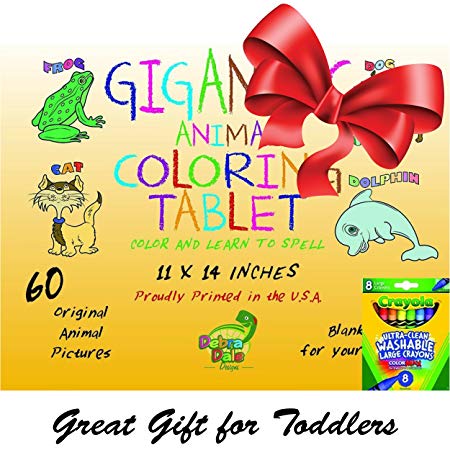 DEBRADALE DESIGNS Gigantic Animal Preschool Coloring Book for Toddlers   8 Crayola Large Washable Crayons - Great Birthday for Toddlers Package - Keep Toddlers Entertained for Hours!