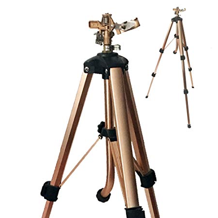 A5013D 2-PC Brass Impact Tripod Sprinkler with Heavy Duty Brass Impact Sprinkler Up to 5000 SQF Coverage on Premium Tripod Adjustable from 25 to 48 Inch