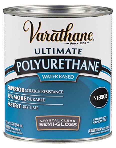 Rust-Oleum Varathane 200141H 1-Quart Interior Crystal Clear Water-Based Poleurethane, Semi-Gloss Finish