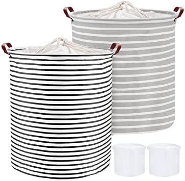 Gifort 2PCS Laundry Basket, 62L Large Laundry Hamper with 2 Free Laundry Bags, Collapsible Washing Basket with Strong Handles and Drawstring Top for Dirty Laundry and Toy Storage