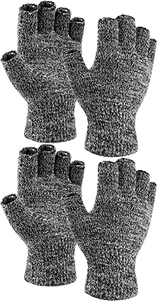 Cooraby 2 Pairs Thickened Cashmere Warm Half Finger Gloves Winter Knitted Fingerless Gloves for Men and Women