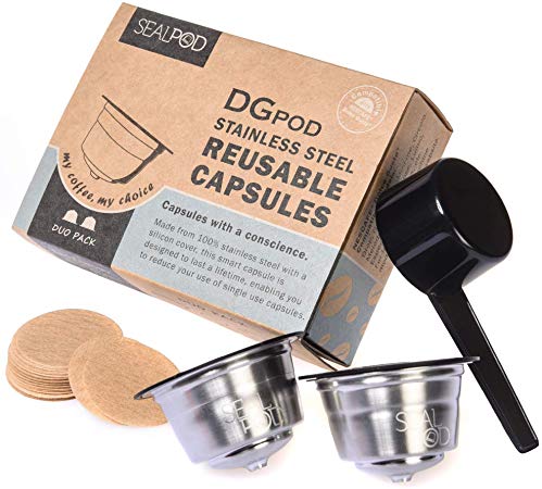 SEALPOD Dolce Gusto Reusable Capsules, Refillable Coffee Pods Compatible with Nescafe Dolce Gusto Machine, Durable Stainless Steel - DGPod Duo Pack [2 PODs, 200 Paper Filters]