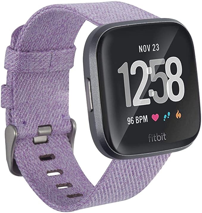 Canvas Fabric Band Compatible with Fitbit Versa 2 / Versa 1 / Versa Lite/Versa SE, for Women & Men Replacement Strap with Metal Buckle Clasp, Lavender Purple by Insten
