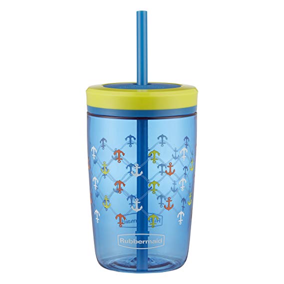 Rubbermaid Straw Kids Tumbler, 16 oz., Varsity Blue Anchors Away