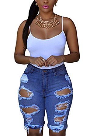 Dokotoo Womens Casual Denim Destroyed Bermuda Shorts Jeans