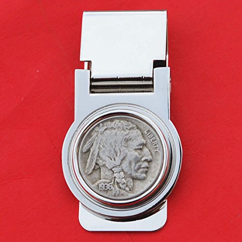 US 1936 Indian Head Buffalo Nickel 5 Cent Coin Hinged Money Clip NEW