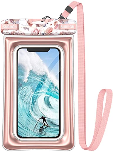 SURITCH Universal Waterproof Phone Pouch Floating, IPX8 Waterproof Phone Case for iPhone 11 Pro Max XS Max XR X 8 7 Plus 6s Galaxy S10 S10e S9 S20 Ultra Note 9/10 Google Pixel Up to 6.9"-Rose Marble