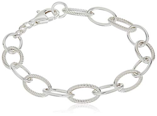 Sterling Silver Twisted and Polished Oval Link Bracelet, 7.5"