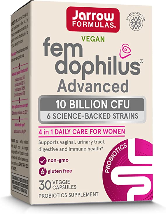 Jarrow Formulas Fem-Dophilus Advanced - Women's Probiotic Supplement - 10 Billion CFU - Supports Vaginal, Urinary Tract & Digestive Health - 2 Clinically Studied Strains - Non-GMO - Shelf Stable