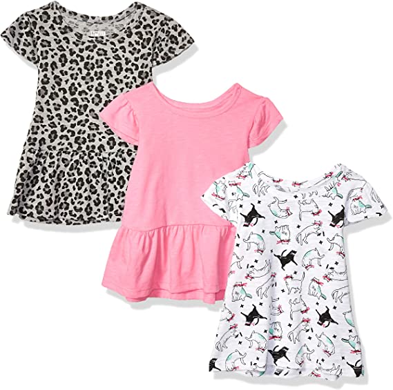 Spotted Zebra Girls and Toddlers' Short-Sleeve Flutter T-Shirts, Pack of 3