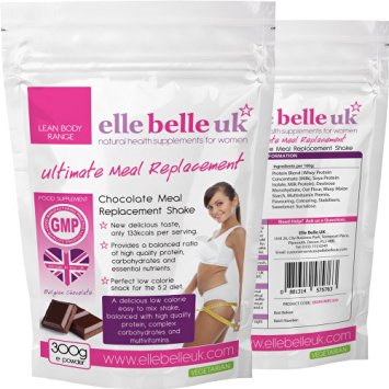 Ultimate Meal Replacement Shake For Women - Delicious Chocolate Flavoured Low Calorie Slim Shake - Elle Belle UK - Finally an Easy to Mix, Great Tasting Diet Drink - Perfect Low Fat Slimming Thickshake Balanced With Protein Powder To Satisfy Hunger & Help Strip Fat Fast - Best Taken For Breakfast or Lunch - Ultralean Only 133kcals.