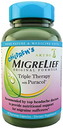 Children's MigreLief® - Triple Therapy with Puracol™ - Nutritional Support for Pediatric Migraine Sufferers - 60 Capsules/1 Month Supply