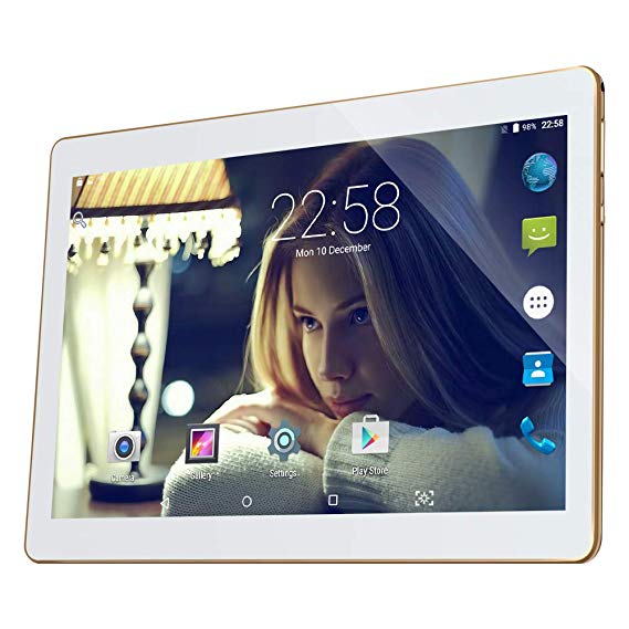 10.1" Inch Android Tablet PC,PADGENE T7S 2GB RAM 32GB Storage Phablet Tablet Quad Core Tablets Dual Camera Sim Card Slots Wifi GPS Bluetooth 4.0 Google Play [2018 (Gold)