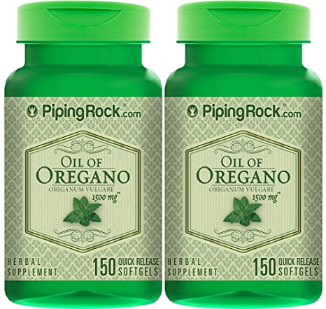 Piping Rock Oil of Oregano Oreganum Vulgare 1500 mg 2 Bottles x 150 Quick Release Softgels Herbal Supplement