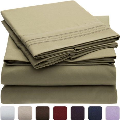 Mellanni Bed Sheet Set - HIGHEST QUALITY Brushed Microfiber 1800 Bedding - Wrinkle Fade Stain Resistant - Hypoallergenic - 4 Piece Queen Olive Green