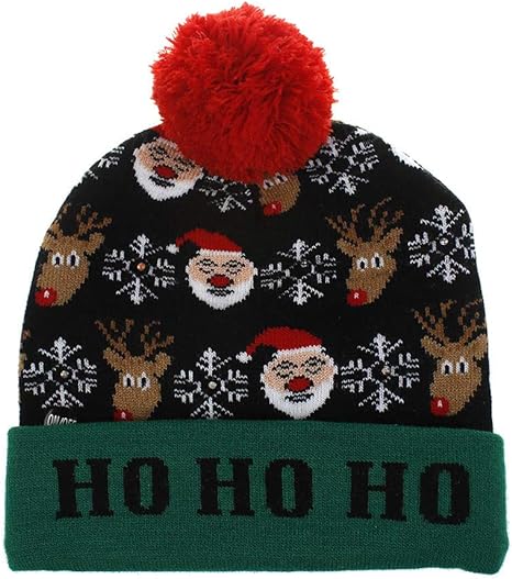 Lurowo LED Light Up Hat,Beanie Hat Xmas Christmas Knitted Hat Winter Hat,Unisex (Green-HOHOHO)