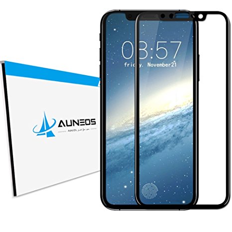 iPhone X Screen Protector, AUNEOS iPhone X Tempered Glass Carbon Fiber [3D Touch] Ultra Clear 0.2mm Full Coverage Glass Screen Protector for iPhone X (Black)