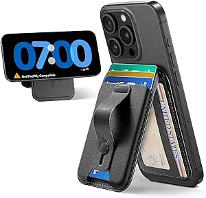 ESR for MagSafe Wallet, 5 Card Holder, iPhone Wallet with Adjustable Stand, Secure Grip Finger Loop, Magnetic Wallet for iPhone 16/15/14/13/12, Not for iPhone 13/12 mini, Not Find My Compatible, Black