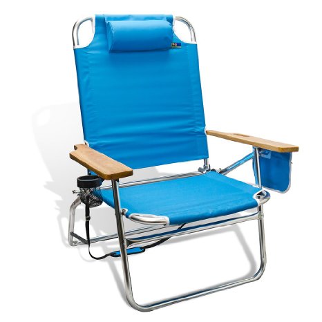 Oversized Heavy Duty 500Lbs Outdoor Beach & Camping Chair Big Jumbo 4 Position Aluminum (Light Blue) Heavyweight Extra-Wide by JGR Copa