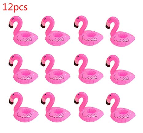 Super Bump 12 Pack Inflatable Flamingo Pool Float Drink Holder for Fun Kid and Adult Pool Party
