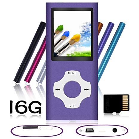 Tomameri - Portable MP3 / MP4 Player with Rhombic Button, Including a 16 GB Micro SD Card-Purple