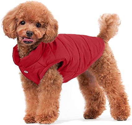 Rantow Padded Warm Winter Dog Coat Jackets Windproof Cozy Pet Dog Clothes Outfit Vest Suit for Small Medium Large Dogs, Red/Dark Blue/Brown (S, Red)