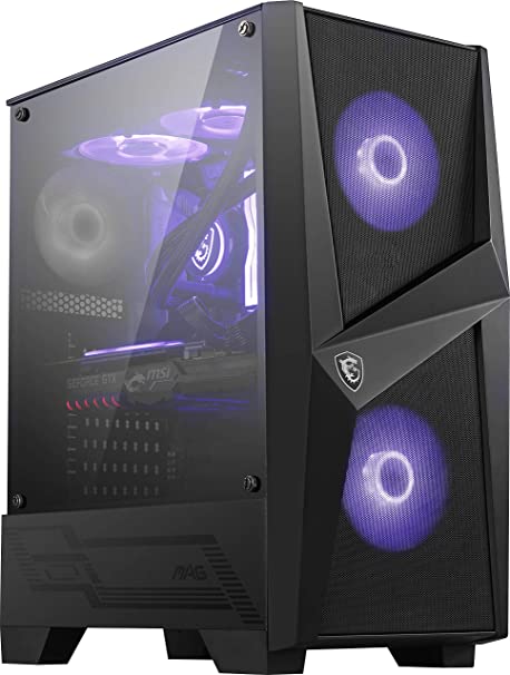 MSI MAG Series Mid-Tower Gaming PC Case: Tempered Glass Side Panel, RGB 120mm Fans, Liquid Cooling Support up to 240mm Radiator, Mesh Panel for Optimized Airflow, MAG FORGE 100M