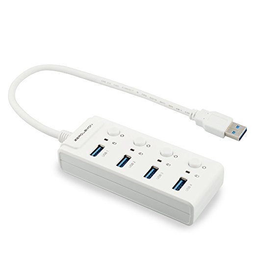 USB 3.0 Hub, ZeroLemon 4-Port USB 3.0 Hub with Individual Power Switches and LEDs [180 days ZeroLemon Warranty Guarantee]-White