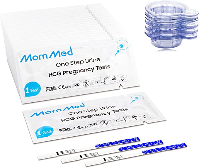 MomMed Pregnancy Test, 20-Count Pregnancy Test Strips, HCG Test Strips Pregnancy with 20 Free Urine Cups, Over 99% Accurate Early Detection of Pregnancy, Early Pregnancy Tests, Pregnancy Test Kit