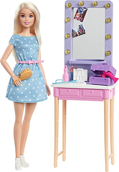 Barbie: Big City, Big Dreams “Malibu” Barbie Doll (11.5-in, Blonde) and Backstage Dressing Room Playset with Accessories, Gift for 3 to 7 Year Olds