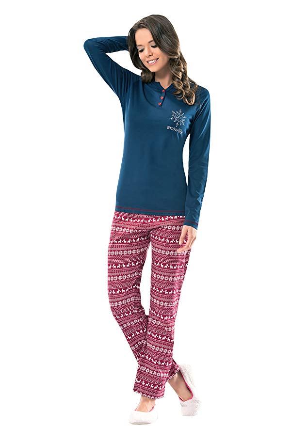 NBB Women's Holiday Sleepwear 2 Piece Christmas Pajama Set -Cotton Long Sleeves