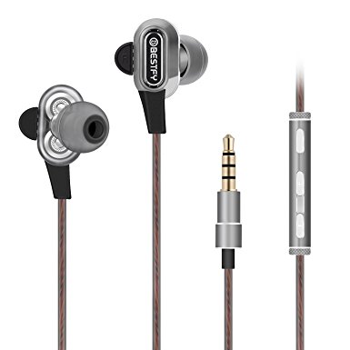 Bestfy Dual Driver In-Ear Headphones, Stereo Sport Wired Earbuds with Mic High Resolution Heavy Bass for 3.5mm Headphone Jack