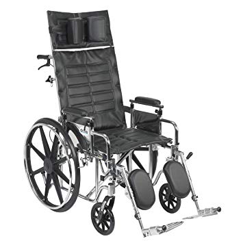 Drive Medical Sentra Reclining Wheelchair with Various Arm Styles and Elevating Legrest, Chrome, 20"